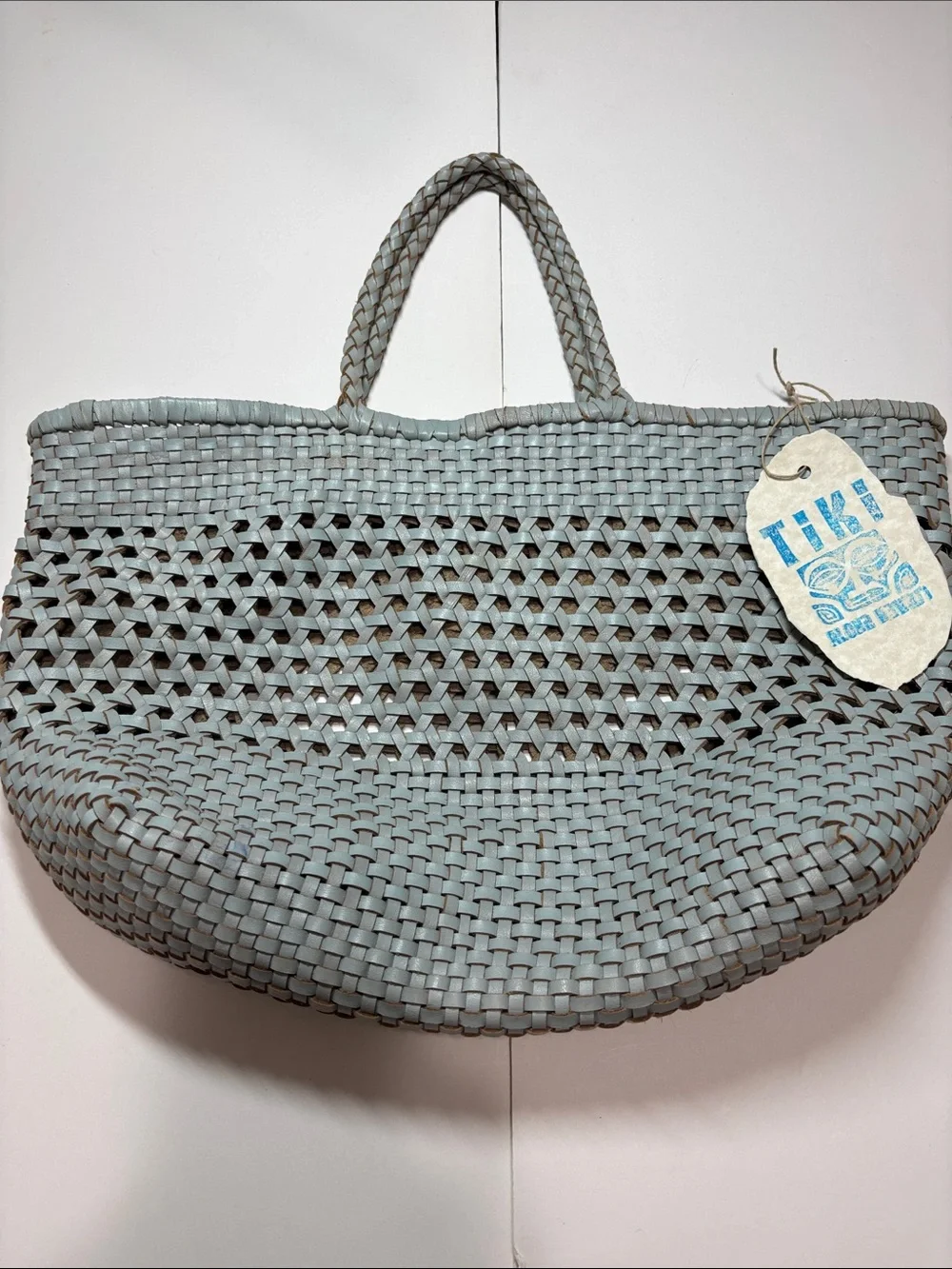 Anthropology Aqua Blue Leather Woven Purse
